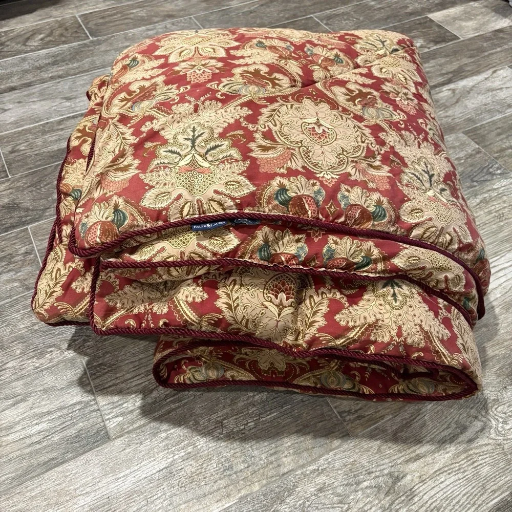 Vtg Ralph Lauren Jardiniere Full Queen Red Sateen Comforter Braided Trim USA